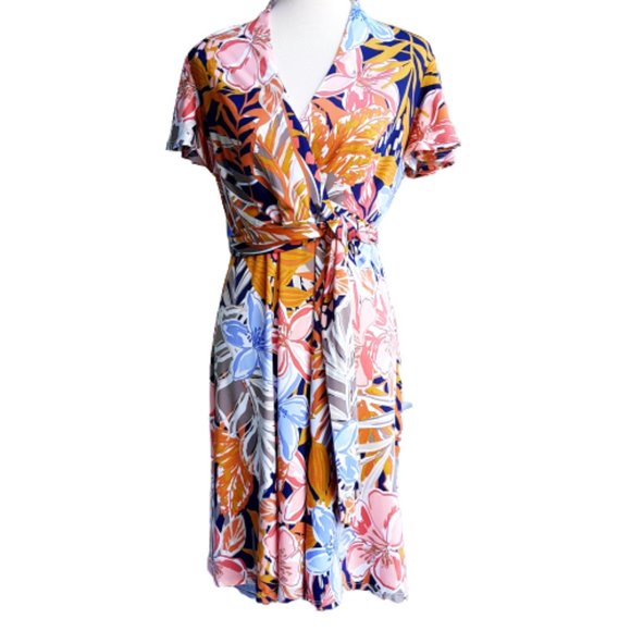 Womens M Nicole Miller Safari Coastal Grandmother Short Sleeve Dress - Picture 2 of 6